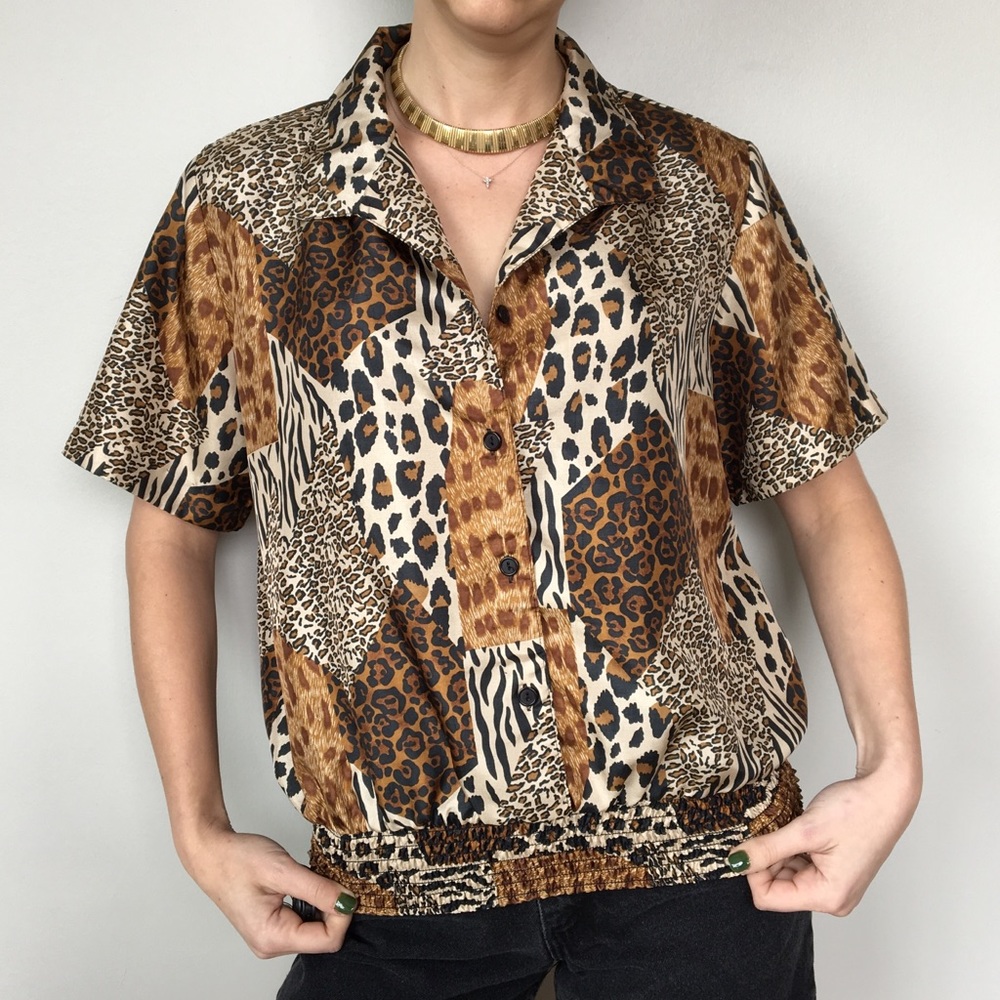 Vintage Westbound Animal Print Short Sleeve Blouse
